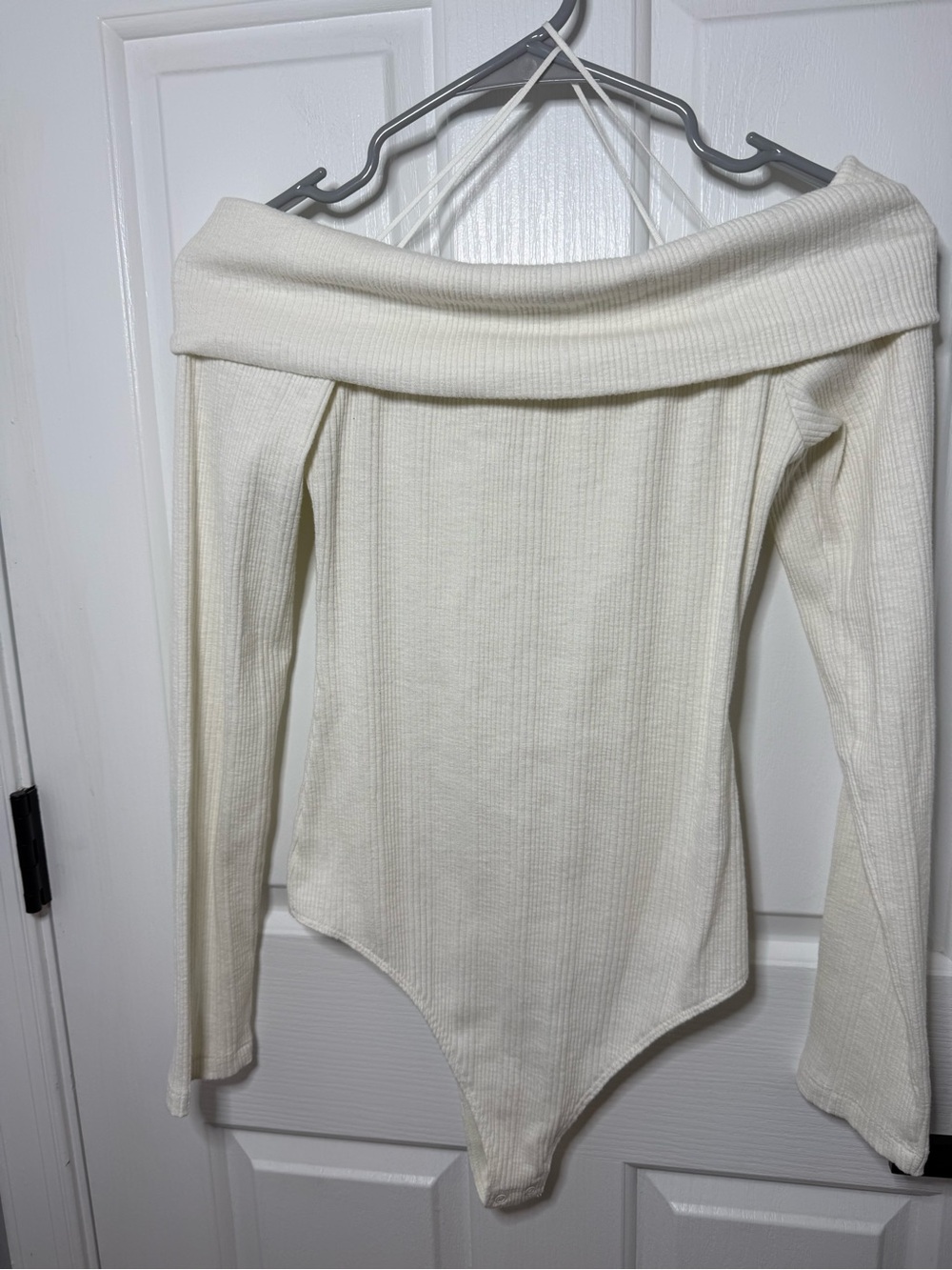 aerie Off-the-Shoulder Ribbed Bodysuit Sweater - Cream